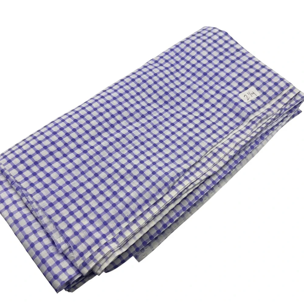 Gingham Polka Dot Fabric Remnant Purple White 2.25 Yards Cotton Blend